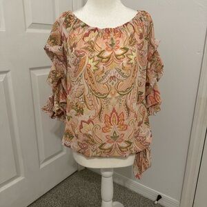 CeCe Pink Paisley Ruffle-Sleeve Blouse